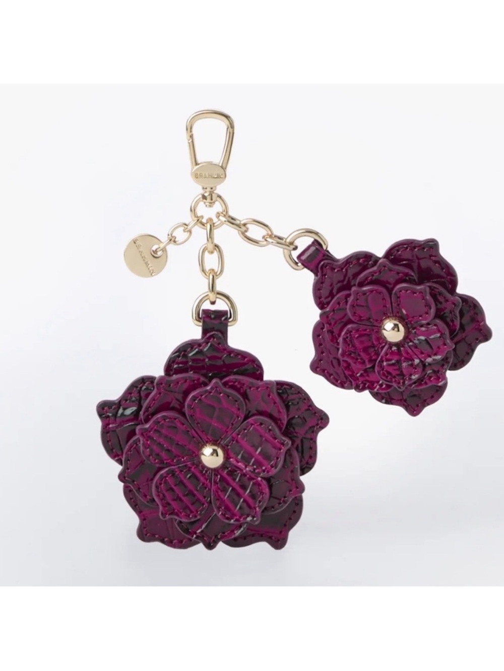 NWT Brahmin Purple Burgundy tones Floral Leather Bag Charm